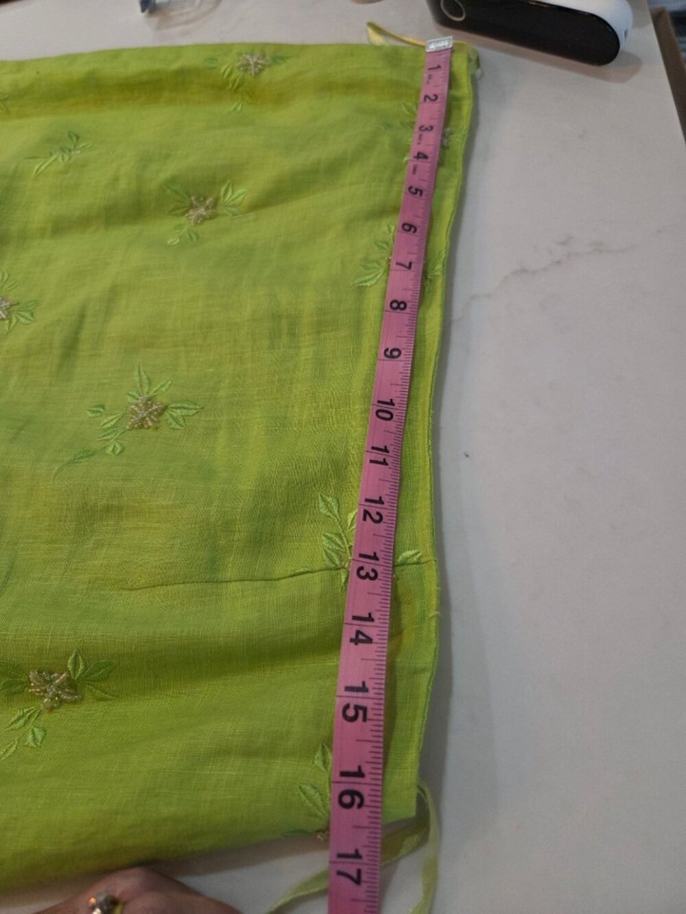 Vintage Lime Green Linen Skirt Sz 14 Floral Embroidery Maxi Coastal Boho Summer - Picture 9 of 13